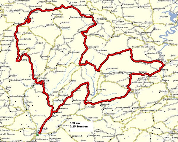 159km und 2:25 Stunden Fahrzeit